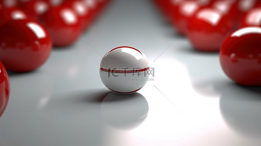 领导力的力量红色领袖球在 3D 渲染中为白人指引道路
