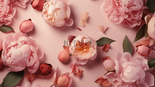 装饰水墨画背景图片_芍药花粉色花朵花苞装饰图案花卉背景