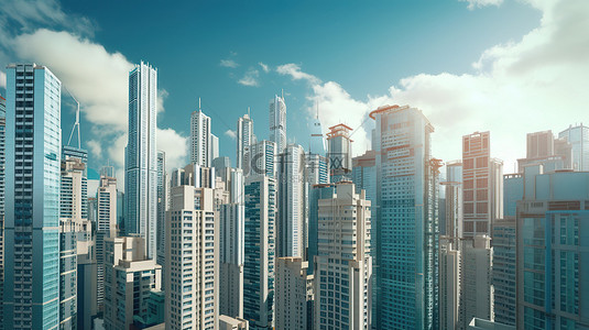 高清壁纸背景图片_令人惊叹的 3D 渲染城市摩天大楼作为高清背景设计元素