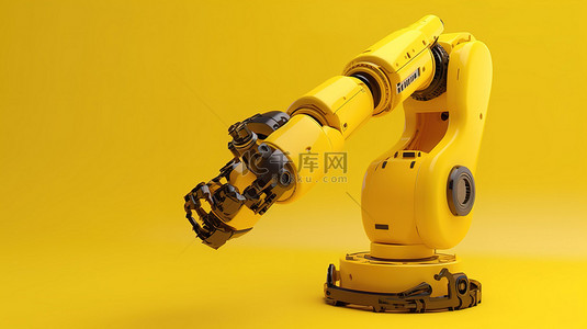 黄色背景突出了机械臂的 3d 渲染