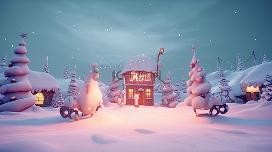 圣诞背景图片_异想天开的冬季场景 3D 渲染卡通仙境