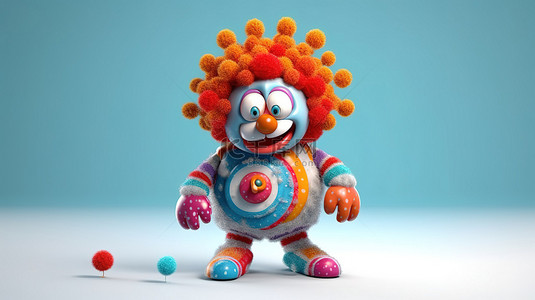 有趣的 3D 插图描绘了一个顽皮的小丑