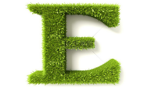 白色背景上绿草覆盖的字母的生态友好 f 3D 插图