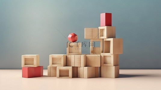 成长目标背景图片_实现商业和教育目标带有复制空间的目标木立方体的 3D 插图