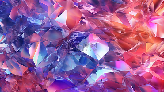 水晶图形背景图片_3d 渲染中的多面宝石液体虹彩抽象几何水晶背景