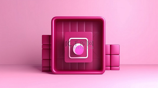 粉红色图标中抽象社交媒体文本框的前视图，带有 3D 渲染两块