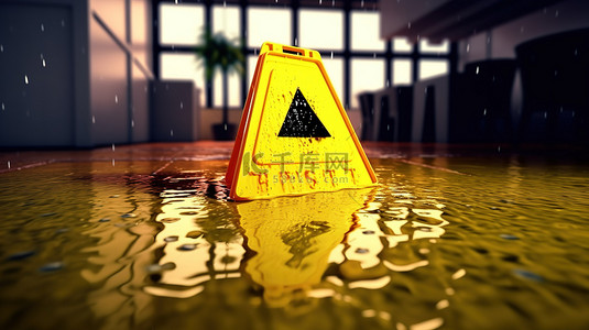 带有 Snapchat 徽标的黄色警告标志的 3D 渲染，警告社交媒体世界中的湿地板