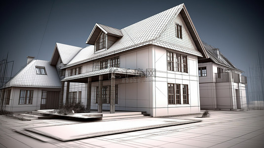 手绘素描背景图片_手绘风格的房屋项目 3D 渲染