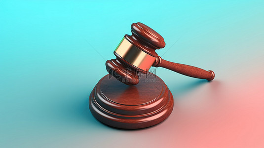 党的权利和义务背景图片_法律和正义概念的 3D 插图与法官的木槌从上面看双色背景