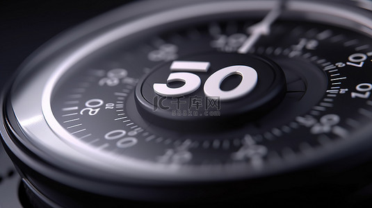 老式定时器 3d 黑色圆形时钟的特写，秒表显示 60