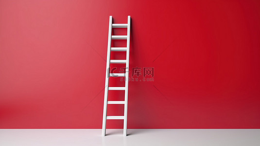 励志红色背景图片_从正常上升到成功红色梯子象征着 3d 渲染的下一步