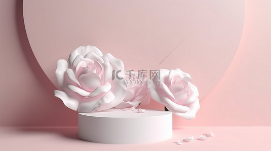 优雅风景背景图片_白色和粉色花卉背景上优雅的 3D 讲台展示，非常适合女性内容创作