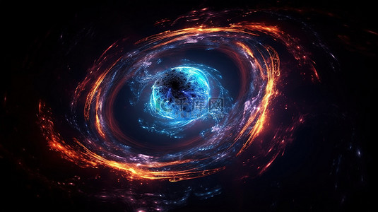 宇宙星云和漩涡中的霓虹地球 3d 渲染