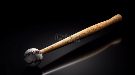 带有剪切路径的深色背景上棒球棒的 3D 插图