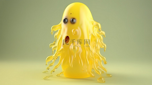 可爱的 3D 插图，透明的黄色怪物，类似于融化的冰柱