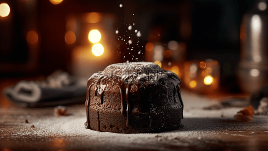 甜点熔岩巧克力蛋糕糖粉背景