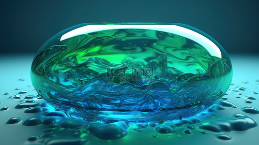 绿色清水背景图片_蓝色凝胶插图的绿色 3D 渲染