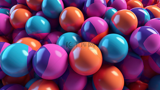 变形金刚电影背景图片_抽象 3D 渲染粉红色橙色蓝色和紫色的变形球