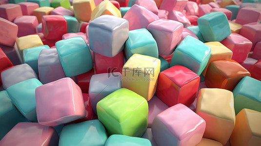 1 3D 插图，包含各种彩色口香糖方块