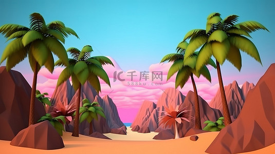 冰上嬉戏背景图片_多山的棕榈树卡通背景一个有趣和嬉戏的场景