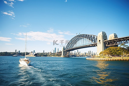 起航背景图片_悉尼海港大桥在晨光中扬帆起航