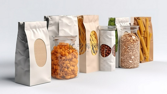 产品包装背景图片_白色背景食品包装的 3d 呈现器
