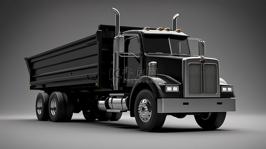 一辆宽敞的美国黑色卡车与自卸拖车的 3D 插图