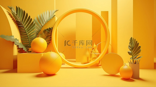 夏季启发了广告活动的亮黄色最小 3D 渲染背景