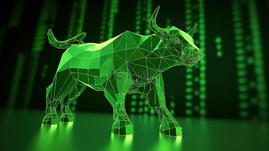 带有绿牛的商业概念图背景的 3D 渲染