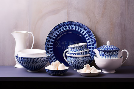 茶杯子背景图片_奥林匹克蓝色餐具和杯子