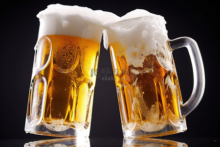 两个小辫子背景图片_孤立背景中的两个啤酒杯
