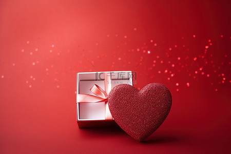 红色礼物盒背景背景图片_红色背景上的心形礼物盒