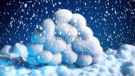 下雪天气背景图片_带云和雪花的下雪天气预报图标的 3D 渲染