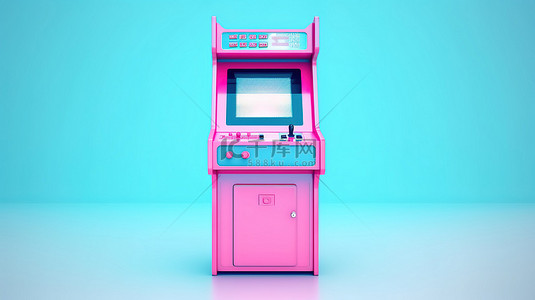 墨西哥嘉年华背景图片_双色调风格粉色背景游戏街机，带空白屏幕，用于个性化设计 3D 渲染