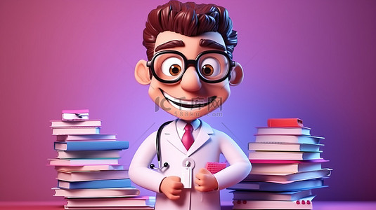医生以 3D 卡通插图持有健康保险合同，说明医疗保健和保险的概念