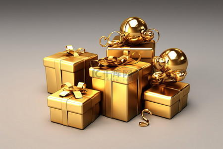 金色背景上的圣诞盒子