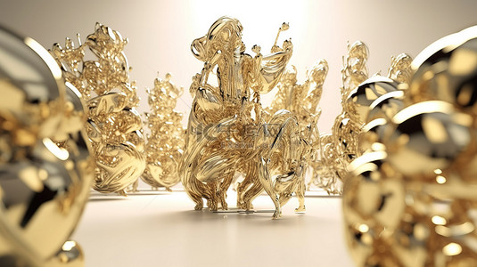 精美的金色塑料和玻璃 3D 人物悬浮在空气中3D 渲染