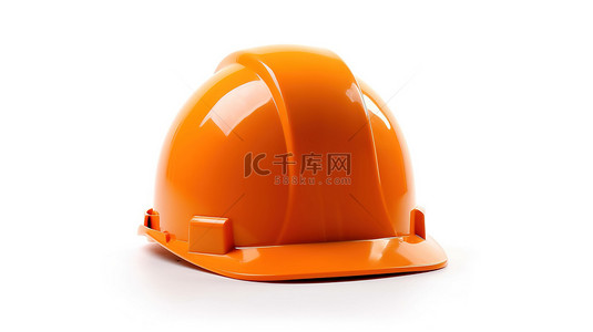 白色背景上孤立的橙色建筑头盔的 3d 渲染
