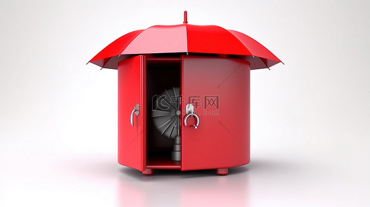 独立钢制安全且充满活力的红色雨伞的 3D 渲染