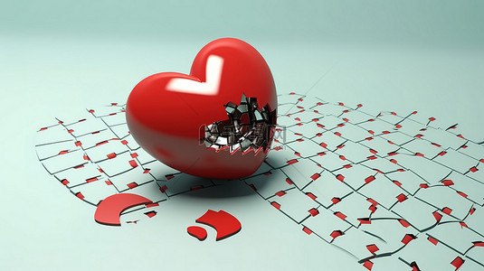 拼图的爱心背景图片_脆弱的心爱的脆弱性和保护需求的 3D 渲染