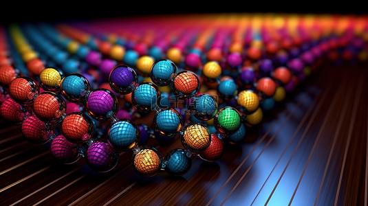 分隔背景图片_抽象暗桌上用彩色线编织而成的分隔球图像的 3D 插图