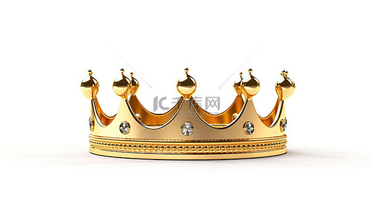 3d 渲染的金色王冠，带有白色背景上隔离的剪切路径