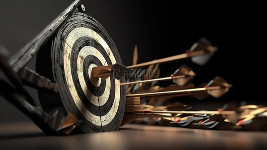 回形箭头背景图片_成功的商业概念 3D 渲染真实箭头用弓击中目标