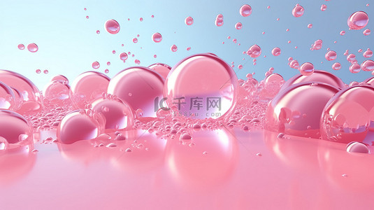 深海泡泡背景图片_水下 3D 插图气泡填充粉红色背景与逼真的渲染