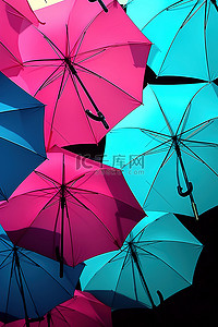 雨伞背景图片_明亮的颜色雨伞映衬着天空