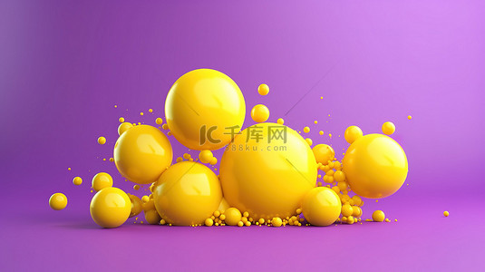 对话框模板背景图片_充满活力的紫色背景上光滑的黄色聊天气泡社交媒体消息传递的现代风格3D 渲染