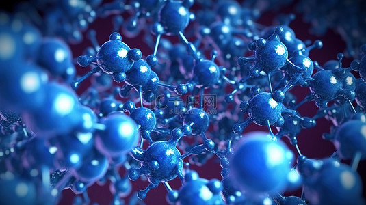 蓝色球形颗粒分子形成中原子簇的 3d 渲染