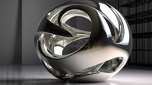 新闻摘要背景图片_光滑弯曲形式的哑光玻璃和光泽金属抽象雕塑球形 3D 渲染