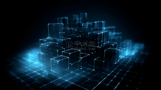 科技边框几何边框背景图片_商务科技方块堆蓝色光效背景