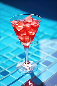 酒背景图片_泳池边的鸡尾酒杯和红色饮料